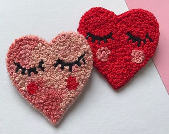 Loving heart handmade embroidery brooch, St. Valentine's Gift, Red heart brooch, french knot embroidery brooch, handmade love pin