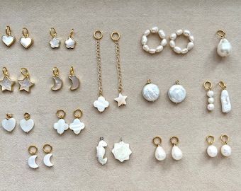 Pearl charms for earrings, genuine pearl charms for chains, jewelry charm, mother of pearl charms, earring charms hoops, mismatching charms