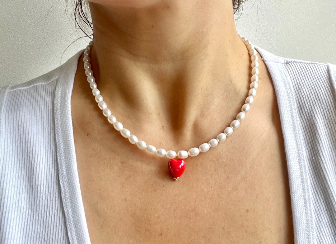 Sterling Silver Pearl Choker with Heart Freshwater Pearls – 15.5” main image 0