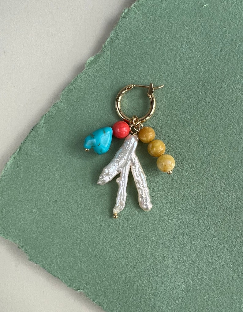 Outstanding charm set include Chiken feet pearl, Coral and turquoise  charm, yellow jade stick.