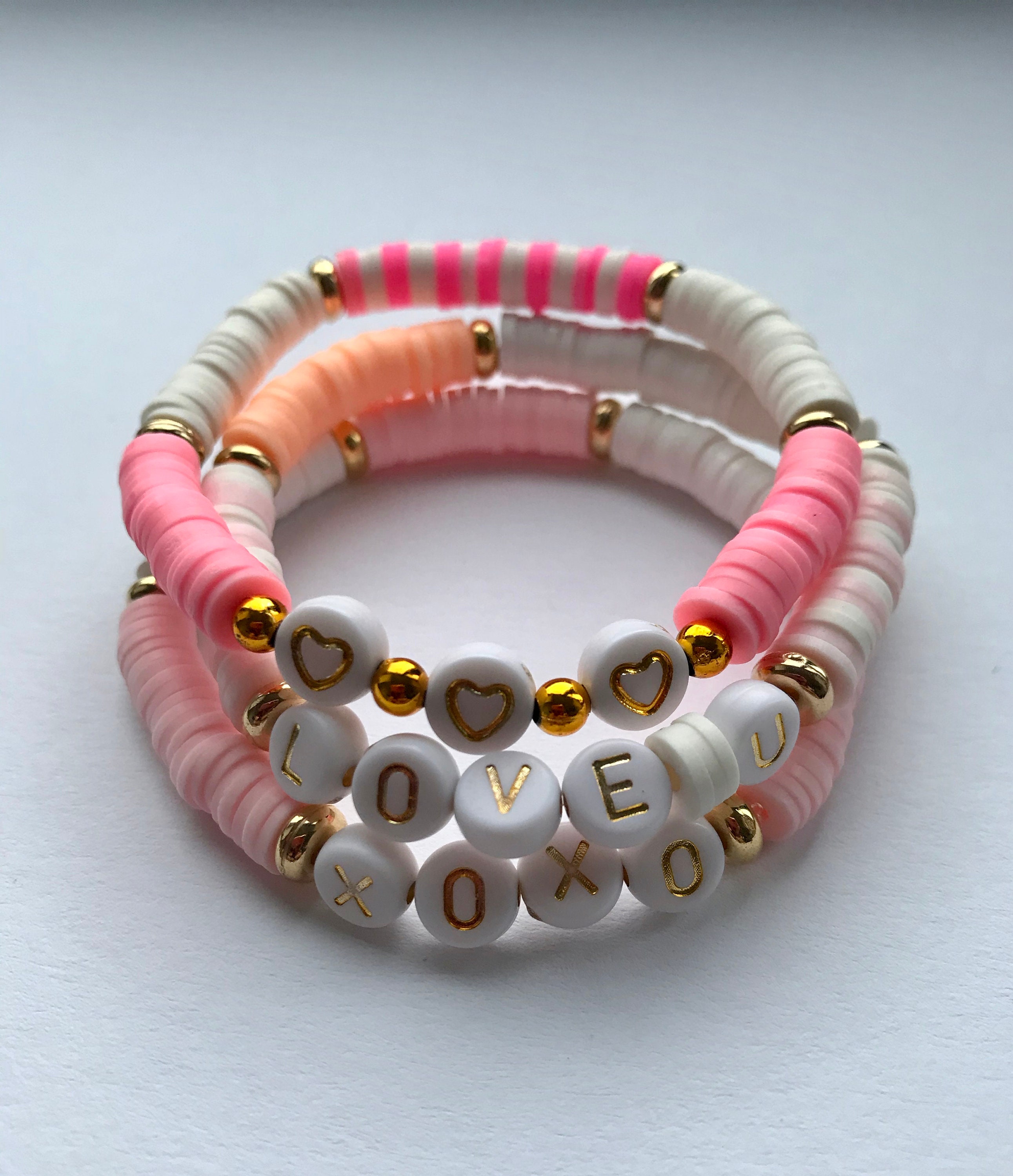 Love bracelet with heishi beads personalised bracelet love Etsy
