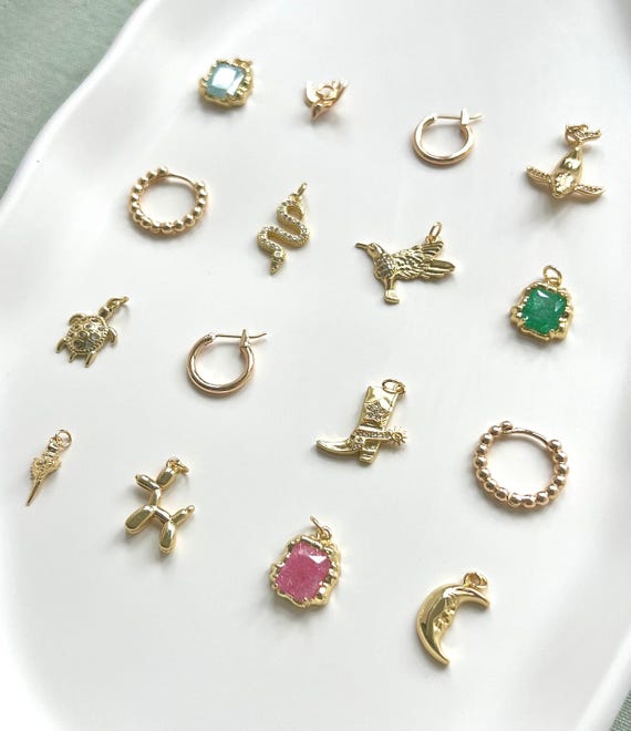 14K Gold Plated Charms: Cowboy Boot, Moon, Snake Pendants