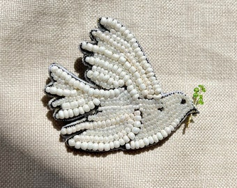 The Dove of peace embroidered brooch, Dove handmade brooch, White bird brooch, Symbol of peace brooch, Statement brooch, gift for her