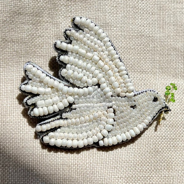 The Dove of peace embroidered brooch, Dove handmade brooch, White bird brooch, Symbol of peace brooch, Statement brooch, gift for her