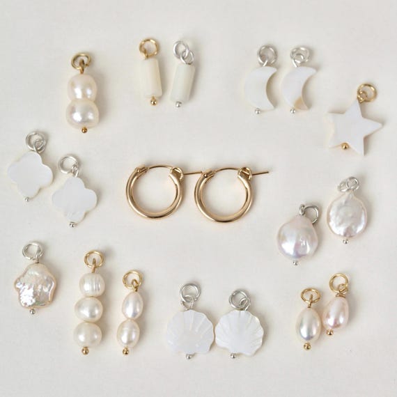Pearl Charms: Freshwater Pearl clip on, Nacre Pendants. available in silver and gold filled