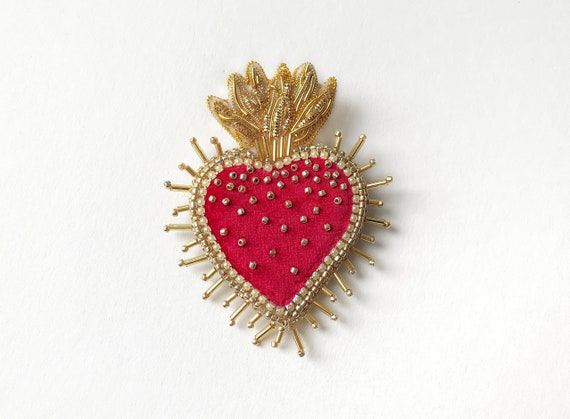 Red Rhinestone Heart Brooches For Women New Design Office Party Brooch Pins  Gift