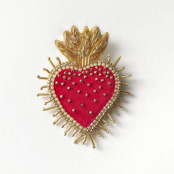 Sacred Heart gift brooch, Handmade brooch Red Heart, Ornament Brooch, sacred heart pin, gift for mother, gift for her.
