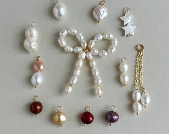 Pearl charms for earrings, genuine pearl charms for chains, jewelry charm, mother of pearl charms, earring charms hoops, pearls bow pendant