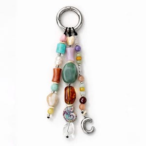 Charm de sac en perles, breloques de sac à main perles colorées, porte-clés initial personnalisé, 7 couleurs