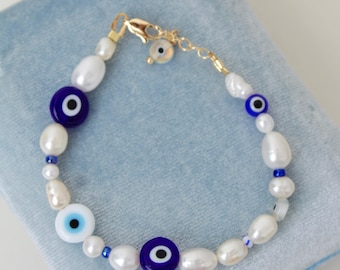 Evil Eye Armband: Süßwasserperle Nazar Schutzschmuck