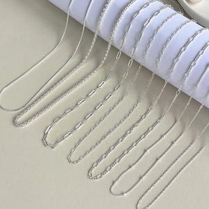 925 Sterling Silver Chain Necklace: Figaro, Popcorn, Paperclip Styles. Different length and styles.