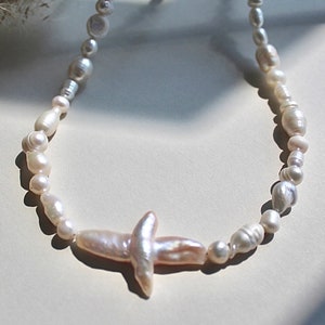 Baroque Pearl Cross Necklace: Freshwater Pearl Choker