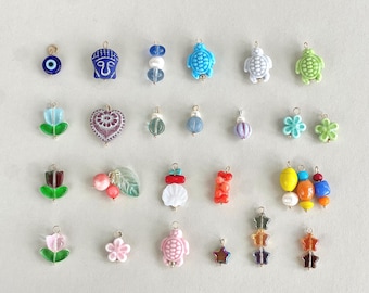 Bright Jewelry Charms: Ceramic Turtle, Glass Star, Evil Eye Pendants