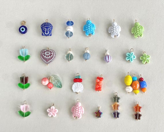 Bright Jewelry Charms: Ceramic Turtle, Glass Star, Evil Eye Pendants