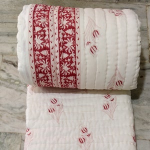 Handmade King Quilt, Indian Quilt, Hand Block Print Quilt,  Super Soft Quilt, Cotton Quilted Quilt, Warm Quilt, Jaipuri Quilt, Thicker Quilt