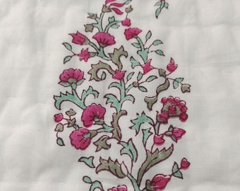 Beautiful Leaf Design Block Print Cotton Comforter, Indian Jaipuri Block Printed Reversible Razai Cotton Handmade Floral Quilt, Bedspreads