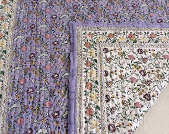 New Cotton Comforter For Home, New Multicolor Handcrafted Jaipuri Block Printed Reversible Razai Cotton Handmade Floral Quilt, Jaipuri Razai