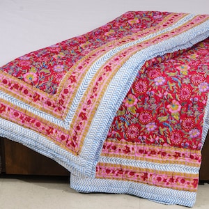 Hand Block Print Cotton Quilt: Reversible Boho Bedding