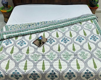 Handmade Indian Block Print Cotton Quilt Lightweight Boho Bedding
