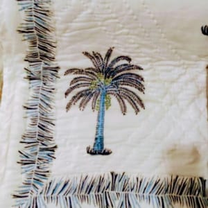Hand Block Printed Palm Tree Pattern Bedcover
