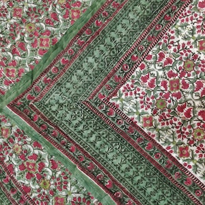 Handmade Floral Block Print Cotton Quilt: Jaipuri Reversible Razai Bedspread