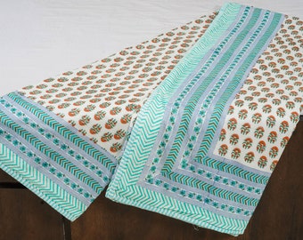 Hand Block Print Cotton Dohar Handmade Ac Blanket Reversible Dohar Ac Comforter Indian Quilt Green Floral Print Blanket Throw