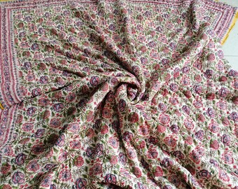hand  block print cotton quilt king queen kantha quilt boho blanket bedspread vintage comforter