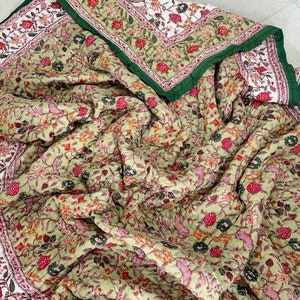 Block Print Quilt, Indian Quilt, Hand Block Print Quilt, Hand Made Quilt, Reversible Quilt, Quilted Throw, Kantha Quilt, 100% Cotton Quilt