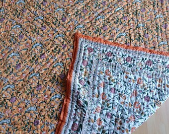 hand block print quilt Home & Bedroom Decor Orange Color Razai/King Size Quilt/Queen Size Quilt/Twin Size Quilt/ Blanket/Hand Wood Block