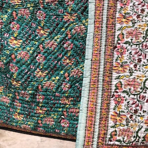 Colcha de algodão feita à mão | Colcha estampada à mão | Manta boho | Colcha Kantha super macia | Edredom de algodão | Presente de Natal