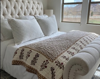 Boho Hand Block Print Quilt Soft Cotton Quilt | Handmade Indian Bedding | King Queen twin Size, Jaipuri Hand Block Printed Quilt Pure Cotton