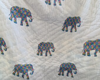 Kids Quilt /Hand Block Print Quilt/ Elephant Block Print Quilt /Toddler Quilt/Child Quilt/Handmade Quilt/ Reversible Quilt/ Kids Quilt