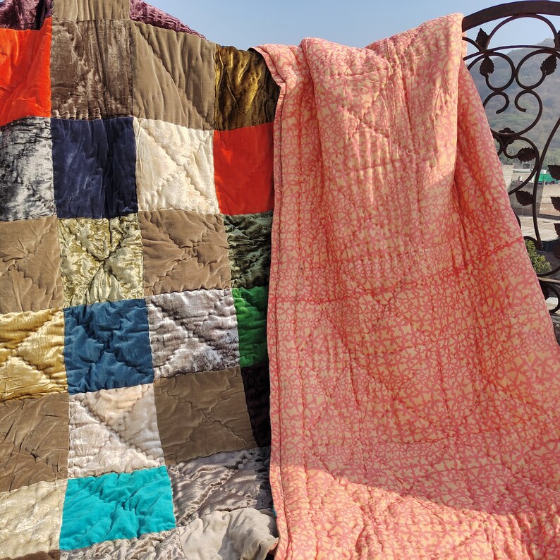 Solid Plan Velvet Patchwork Quilt/ Multi Color Quilt/ Luxury Etsy