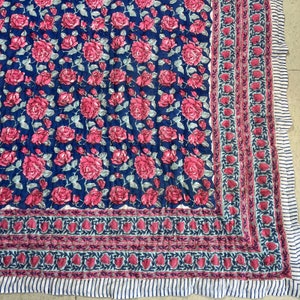Pink Quilt/ super Soft Hand Block Print Quilt /Jaipuri Famous Quilt/Queen Size Quilt/Bedspread/Bedcover/throw/kantha Quilt/Vintage Quilt