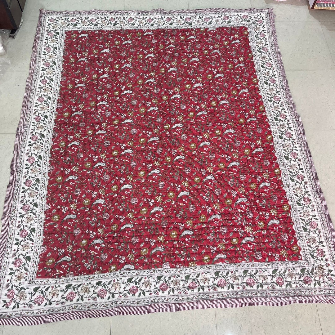 Red Razai Beautiful Red Color Unique Jaipuri Block Print Cotton Quilt, Comforter ...