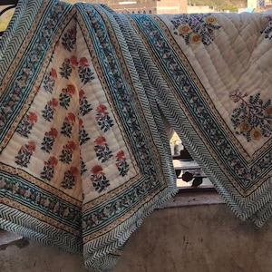 Ręcznie robiona bawełniana narzuta | Quilt z nadrukiem blokowym | Narzuta boho | Super miękki quilt Kantha | Bawełniany kołdra | Prezent