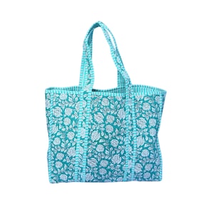 Hand Block printed Reversible bag, blue color Print Tote Bag Eco friendly Sustainable Sturdy Grocery Shopping Handmade Boho bag Quilted