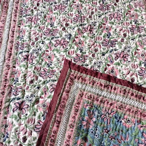 Ręcznie robiona bawełniana narzuta | Quilt z nadrukiem blokowym | Narzuta boho | Super miękki quilt Kantha | Bawełniany kołdra | Prezent na