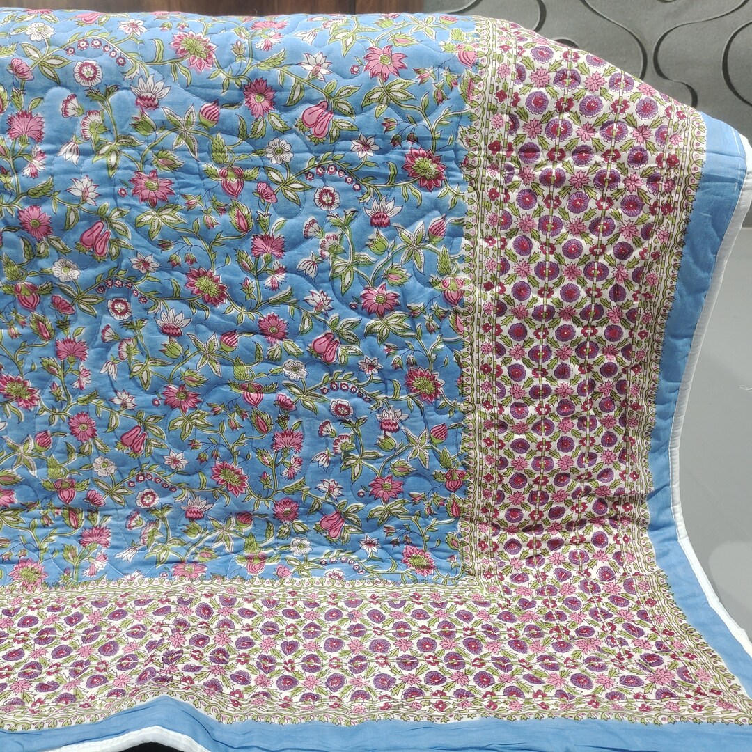 Indian Reversible Quilts/jaipuri Razai/soft Quilt/hand Block Print