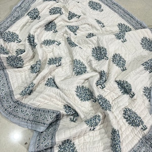 Hand Block Print Cotton Quilt: Reversible Boho Bedding