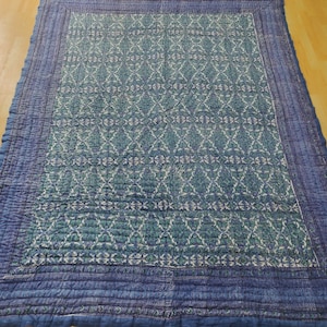 Indigo Hand Block Print Quilt | 100% Cotton Jaipuri Quilt | Queen Size Reversible Indian Blanket, Pure Cotton Indian Bedding | Jaipuri Quilt