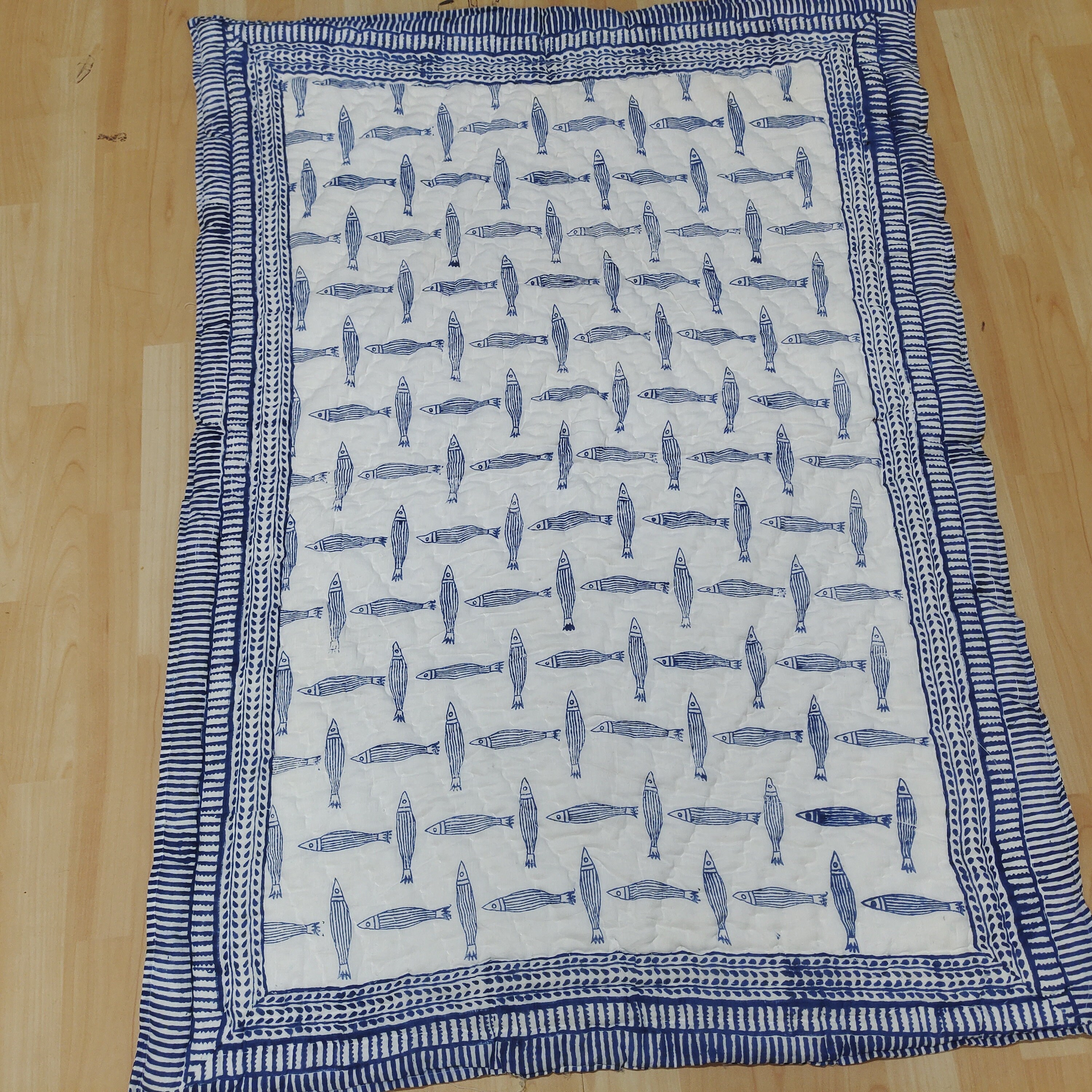 Jaipur Hand Block Print Quilt Cotton Kantha Bedspread Floral