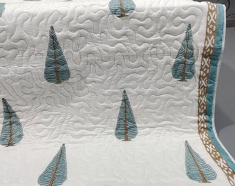 Hand Block Print Cotton Quilt- Floral Bohemian Bedding- Jaipuri Razai, winter season quilt Comforter