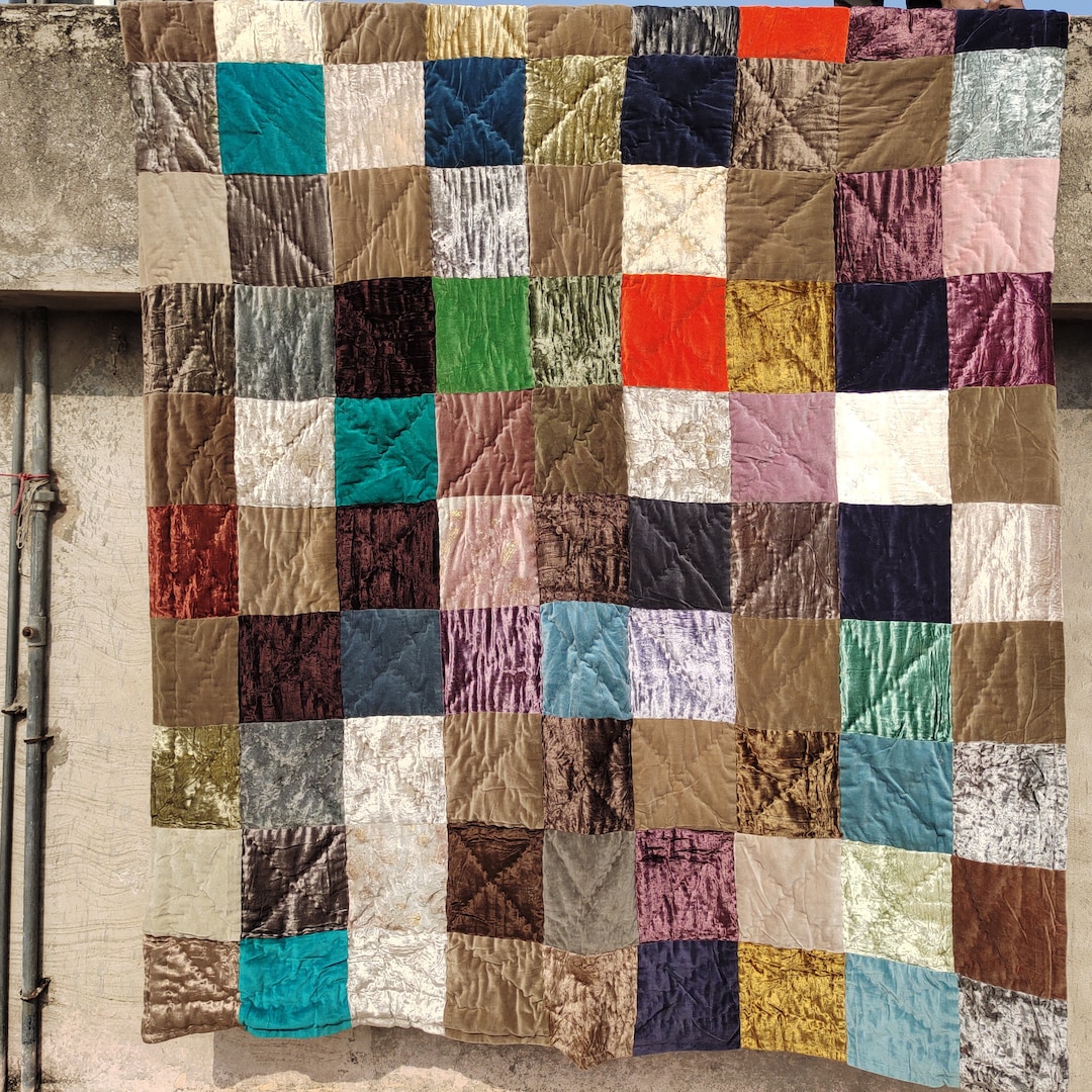 Solid Plan Velvet Patchwork Quilt/ Multi Color Quilt/ Luxury Etsy