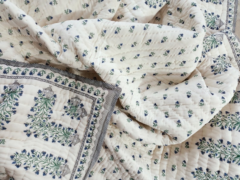 USA Twin Size Kantha Quilt/ Handmade Hand Block Printed Kantha Etsy