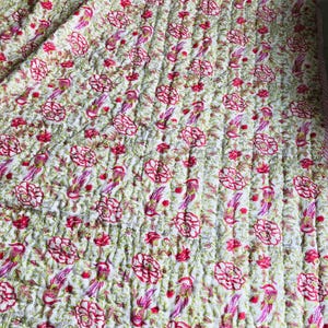 Floral Block Print Cotton Quilt: Reversible Jaipuri Bedspread