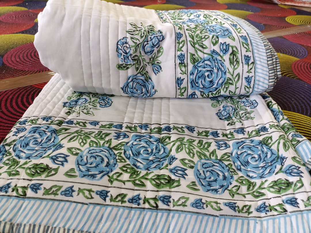 Indian Reversible Quilts/jaipuri Razai/soft Quilt/hand Block Print