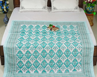 Indian Hand Block Print Dohar Reversible Cotton Quilt  Lightweight Summer Blanket Traditional Jaipuri Bedding