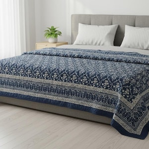 Handgemaakte katoenen quilt | Handblokkenprint quilt | Boho beddeken | Superzachte Kantha quilt | Katoenen dekbed | Kerstcadeau