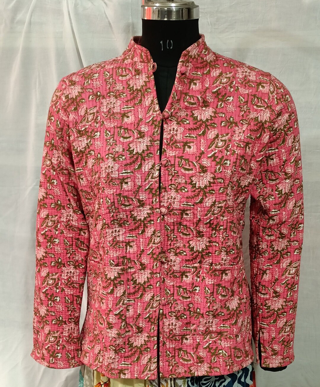 Indian Handmade Quilted Cotton Fabric Jacket Stylish Pink & Black